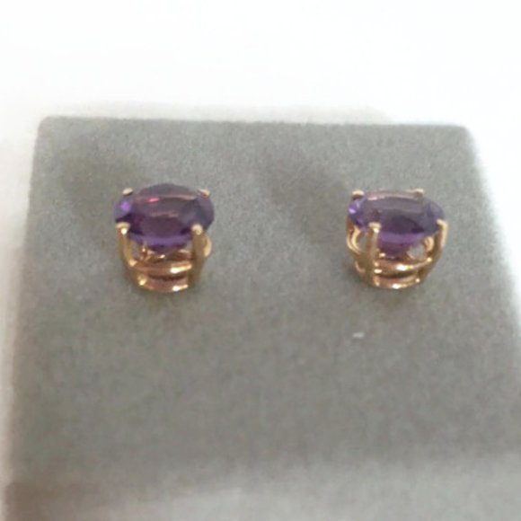 7mm Round Stud Amethyst Earrings 14K Prong Set NEW - Picture 8 of 10